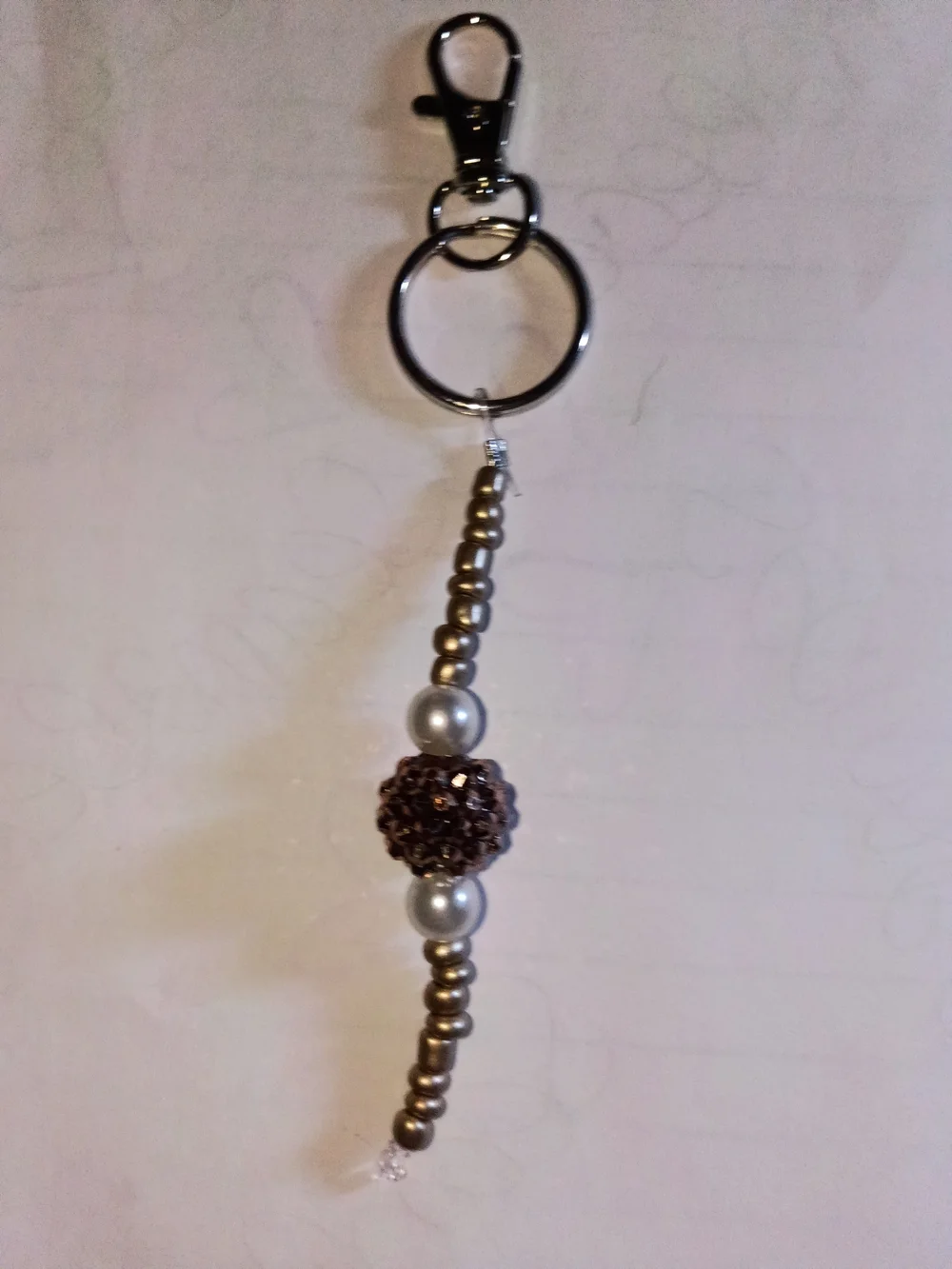 Beaded Brown and Pearl Charm Keychain - Women Jewelry
